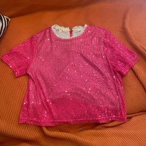 Sequin PINK POL Top With Zipper . Barbiecore goodness!